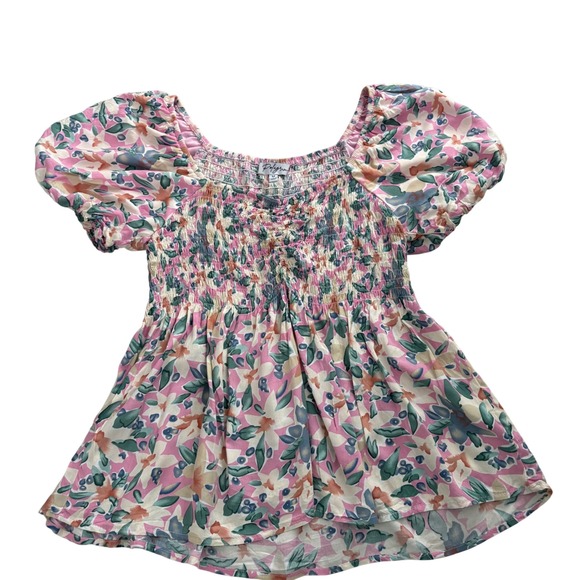Polagram Tops - Polagram Floral Smocked Puff Sleeve Women's Top Pink Green  Medium Summer